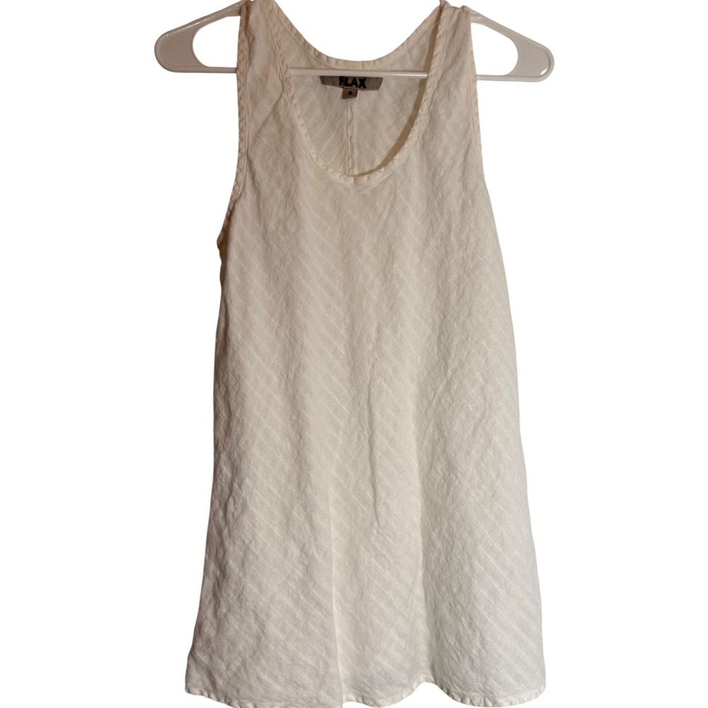 FLAX White 100% Linen Sleeveless Tank Top Textured Stripe Size S